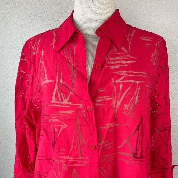 Alfred Dunner Red Sheer Button Down Shirt Size 14 EUC - Picture 2 of 7